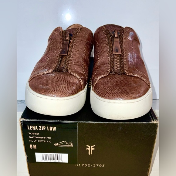 FRYE Lena Low Zip Multi Metallic Brown Leather Zip Sneakers 9M Worn 3 Times wBox - Picture 2 of 16
